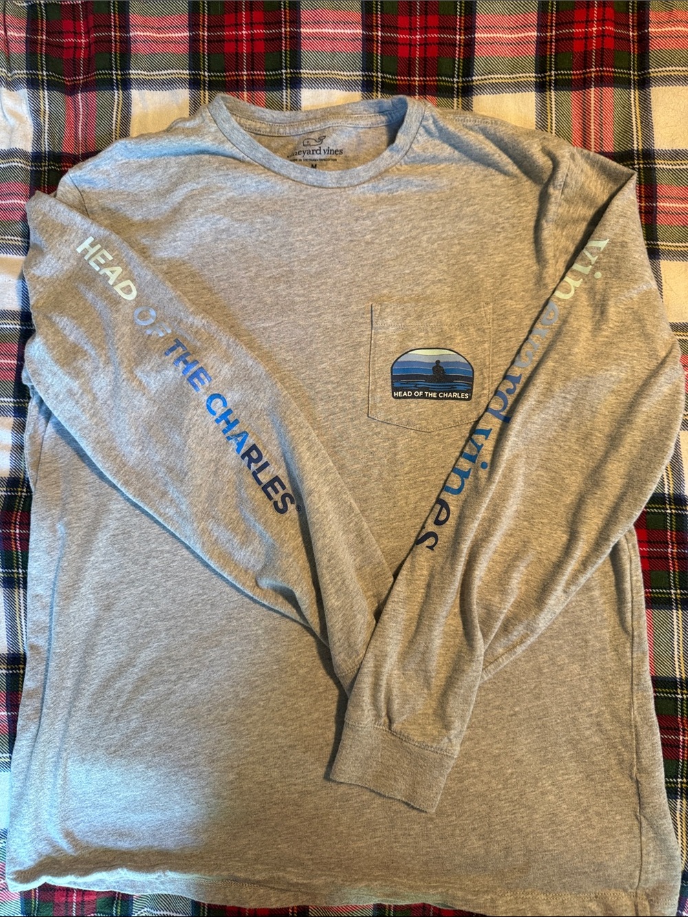 Vineyard Vines Gray Long Sleeve with Blue Sleeve Text